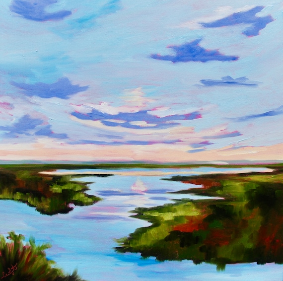Marsh Painting Coastal Home Decor Modern Impressionist Landscape Oil Painting by Rebecca Croft Studios