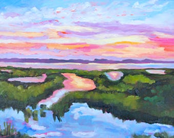 Giclee - Many Sizes - Frame Options - Marsh of Original Modern Impressionist Oil Painting by Rebecca Croft Studios