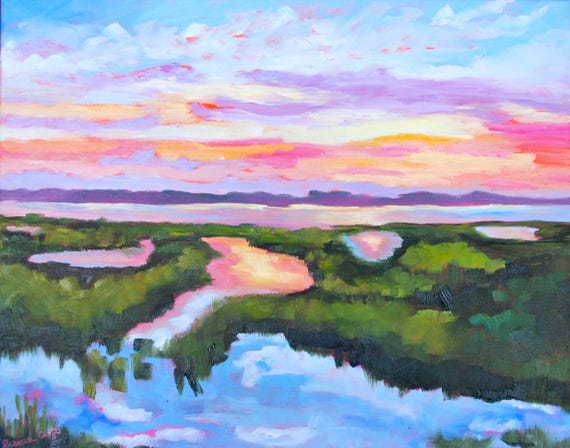 Giclee - Many Sizes - Frame Options - Marsh of Original Modern Impressionist Oil Painting by Rebecca Croft Studios