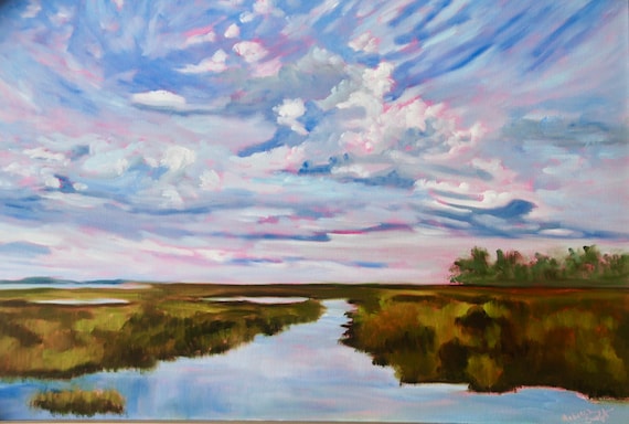 Framed 30x40 Giclee of Original Marsh Impressionist Landscape Painting by Rebecca Croft Studios