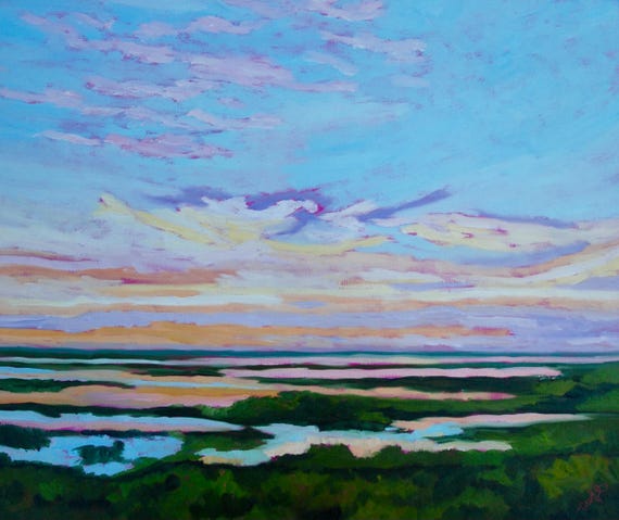 Giclee - Many Sizes - Frame Options - Marsh of Original Modern Impressionist Oil Painting by Rebecca Croft Studios