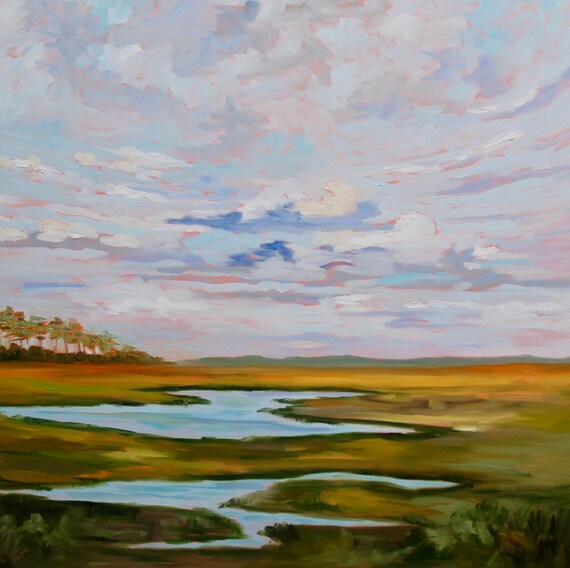 PRINT - Many Sizes - of Marsh Painting from Original Kiawah Island, South Carolina Impressionist Oil Painting by Rebecca Croft
