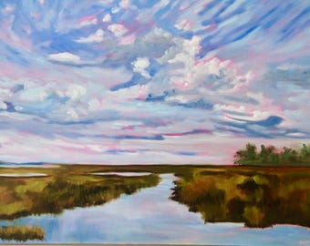Giclee - Many Sizes - Frame Options - Marsh of Original Modern Impressionist Oil Painting by Rebecca Croft Studios