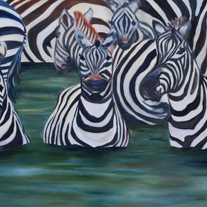 LARGE 24 x 36 Zebra Animal Painting Wall Art, Home, Office, Nursery Decor Original Oil Painting African Landscape by Rebecca Croft Studios image 1