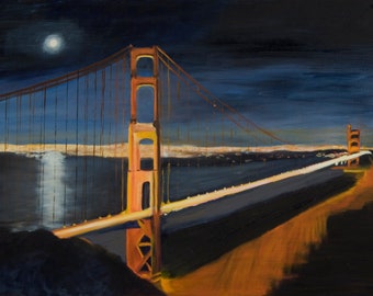 PRINT - MANY SIZES - from Original Palette Knife Painting of the Golden Gate Bridge  San Francisco by Rebecca Croft Studios