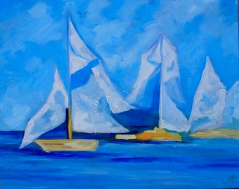 Giclee - Canvas Print - Many Sizes - Boat Canvas Print of Original Modern Impressionist Oil Painting by Rebecca Croft Studios