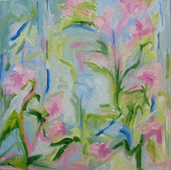 Original Oil Painting Floral Abstract Oil Painting 12 x 12 Still Life Art by Rebecca Croft Studios