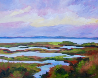 PRINT - Many Sizes - of Marsh Painting from Original Impressionist Oil Painting by Rebecca Croft