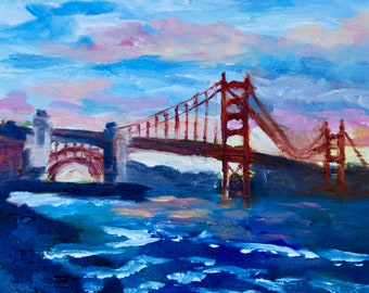 PRINT - MANY SIZES - from Original Palette Knife Painting of the Golden Gate Bridge  San Francisco by Rebecca Croft Studios