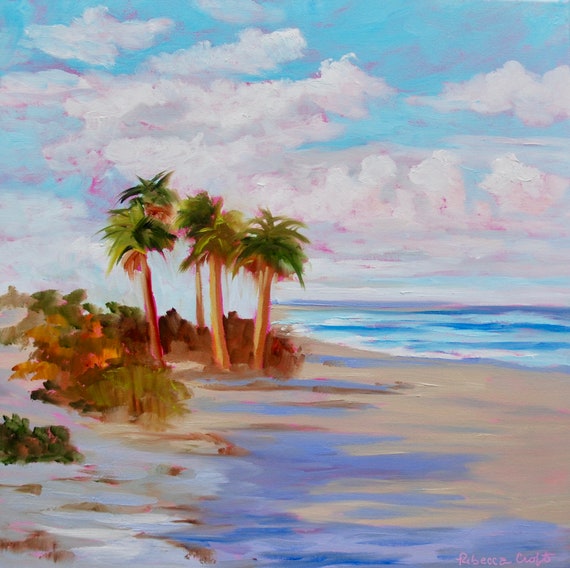Large Beach Impressionist Original Oil Painting by Rebecca Croft Studios