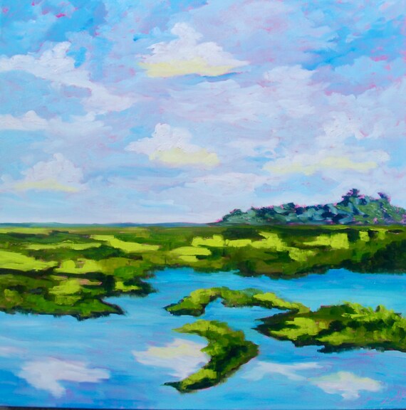 Giclee - Many Sizes - Frame Options - Marsh of Original Modern Impressionist Oil Painting by Rebecca Croft Studios