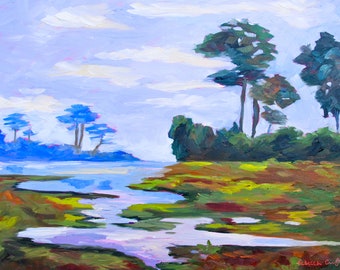 PRINT - Many Sizes - of Marsh Painting from Original Impressionist Oil Painting by Rebecca Croft