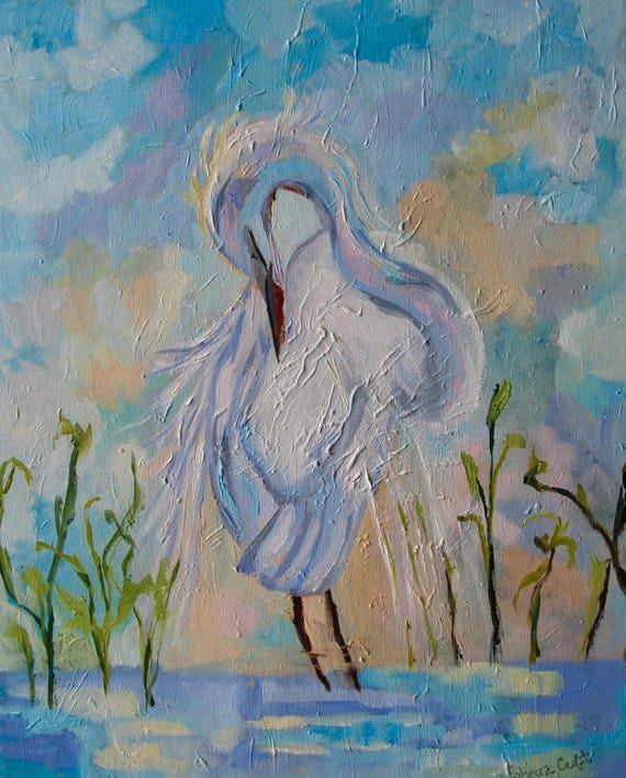 Giclee - Many Sizes - Frame Options - Marsh Bird of Original Modern Impressionist Oil Painting by Rebecca Croft Studios