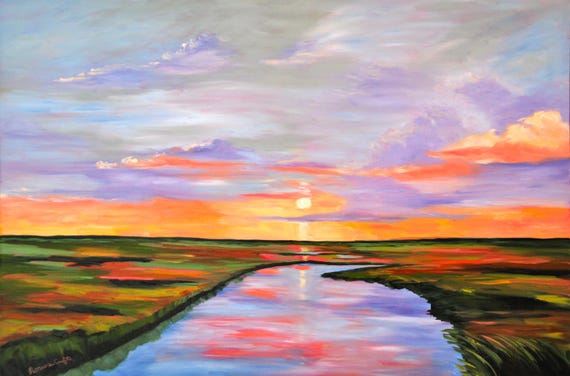 Giclee - Many Sizes - Frame Options - Marsh of Original Modern Impressionist Oil Painting by Rebecca Croft Studios