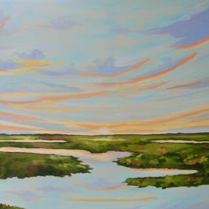36 x 48 LARGE Marsh Modern Impressionist South Carolina Kiawah Island Low Country Landscape Oil Painting By Rebecca Croft Studios