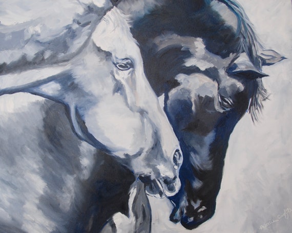 Horse Painting Home Decor Black & White Equestrian Painting Original Impressionist Art by Rebecca Croft Studios