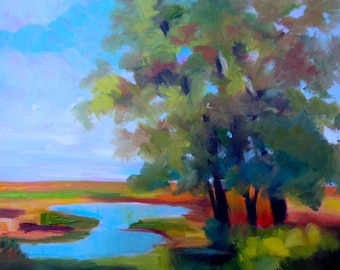 Vibrant Fall Landscape Wall Art - Original Oil Painting with Bright Colors and Bold Brush Strokes - Modern Impressionist Fine Art for Home &
