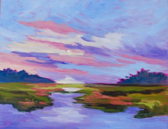 PRINT - Many Sizes - of Marsh Painting from Original Kiawah Island, South Carolina Impressionist Oil Painting by Rebecca Croft