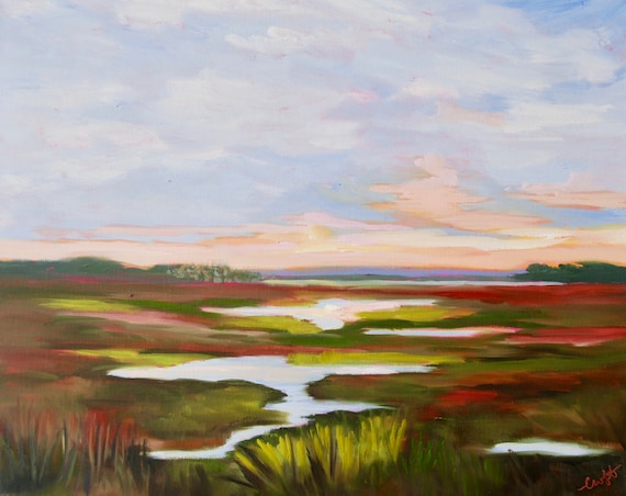Original Marsh Impressionist Oil Painting by Rebecca Croft Studios