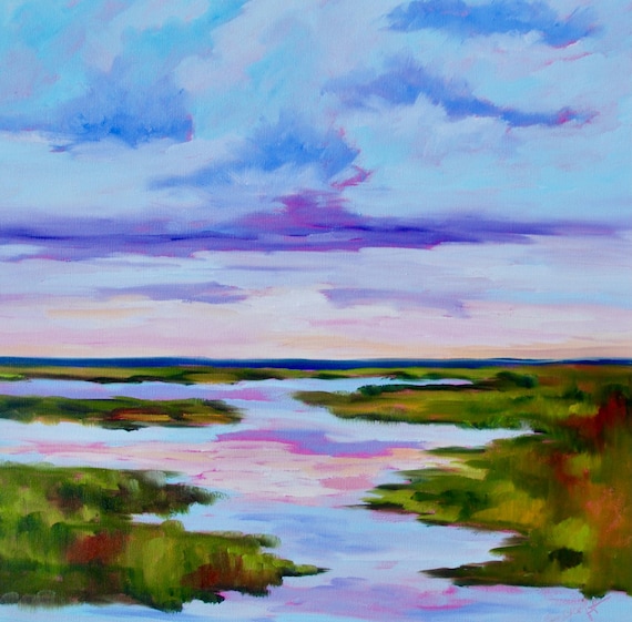 Giclee - Many Sizes - Frame Options - Marsh of Original Modern Impressionist Oil Painting by Rebecca Croft Studios