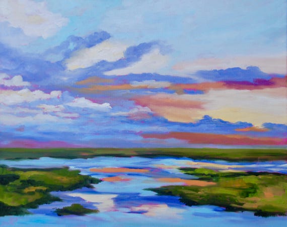 Giclee - Many Sizes - Frame Options - Marsh of Original Modern Impressionist Oil Painting by Rebecca Croft Studios