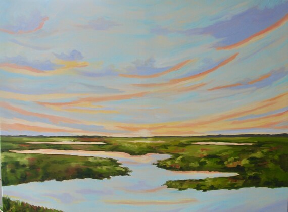 Giclee - Many Sizes - Frame Options - Marsh of Original Modern Impressionist Oil Painting by Rebecca Croft Studios