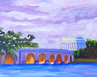 PRINT - Many Sizes - Lincoln Memorial Monument from Original Modern Impressionist Oil Painting by Rebecca Croft Studios