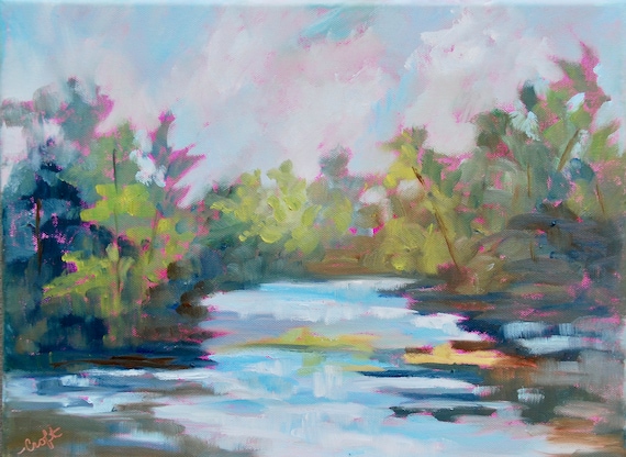 Mountain View Impressionist Original Oil Landscape Painting by Rebecca Croft Studios