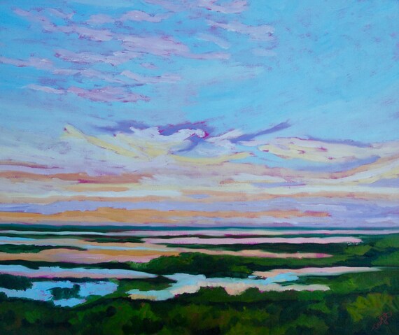 PRINT - Many Sizes - of Marsh Painting from Original Kiawah Island, South Carolina Impressionist Oil Painting by Rebecca Croft
