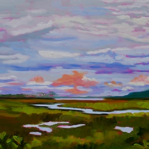 Sunrise on Kiawah Island Marsh South Carolina Modern Impressionist Original Oil Painting by Rebecca Croft Studios
