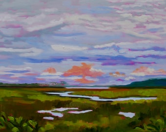Sonnenaufgang auf der Insel Kiawah South Carolina modernes impressionistisches Originalölgemälde von Rebecca Croft Studios