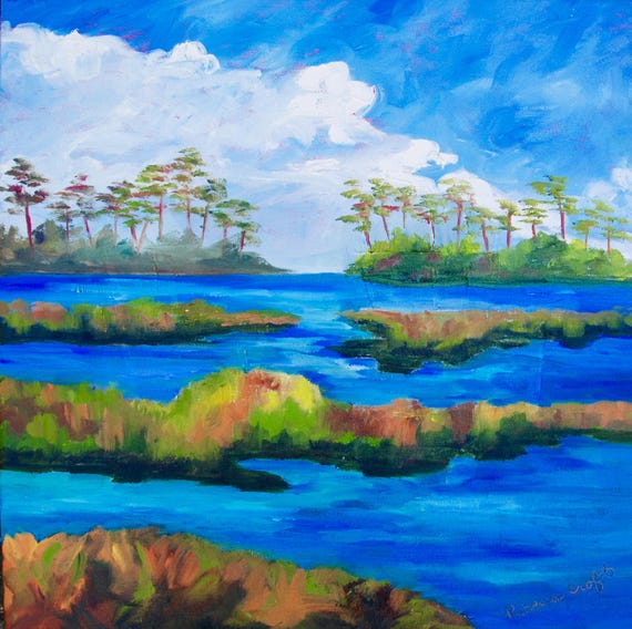 Giclee - Many Sizes - Frame Options - Marsh of Original Modern Impressionist Oil Painting by Rebecca Croft Studios