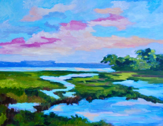 PRINT - Many Sizes - of Marsh Painting from Original Kiawah Island, South Carolina Impressionist Oil Painting by Rebecca Croft