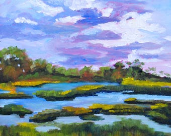 Giclee - Many Sizes - Frame Options - Marsh of Original Modern Impressionist Oil Painting by Rebecca Croft Studios