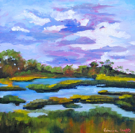 Giclee - Many Sizes - Frame Options - Marsh of Original Modern Impressionist Oil Painting by Rebecca Croft Studios