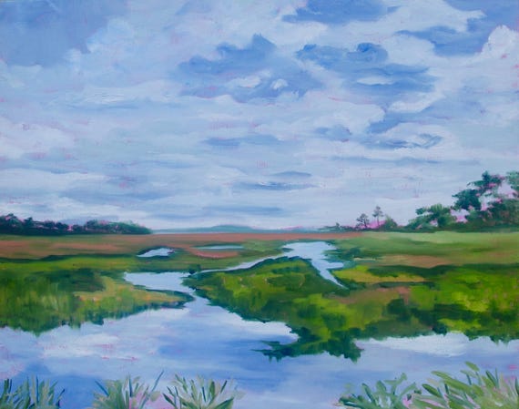 PRINT - Many Sizes - of Marsh Painting from Original Kiawah Island, South Carolina Impressionist Oil Painting by Rebecca Croft