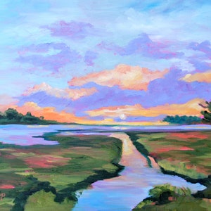 Giclee - Many Sizes South Carolina Marsh Gallery Wrapped Canvas Print of Original Modern Impressionist Oil Painting by Rebecca Croft Studios