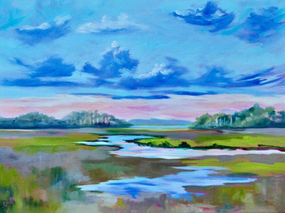 PRINT - Many Sizes - of Marsh Painting from Original Kiawah Island, South Carolina Impressionist Oil Painting by Rebecca Croft