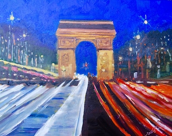 PRINT MANY SIZES - L'Arc de Triomph Paris France Print from Original Oil Painting by Rebecca Croft