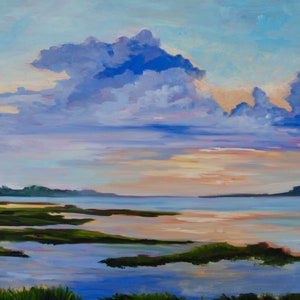 30 x 40 LARGE Marsh Modern Impressionist South Carolina Kiawah Island Low Country Landscape Oil Painting By Rebecca Croft Studios