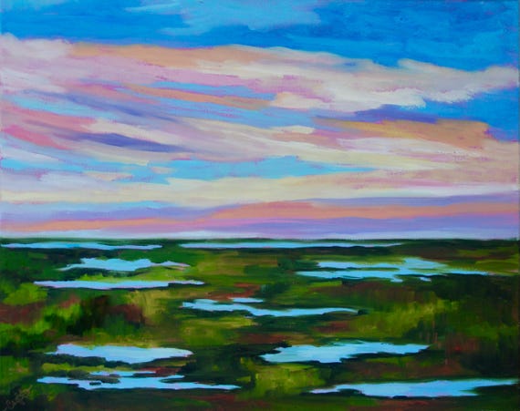 Giclee - Many Sizes - Frame Options - Marsh of Original Modern Impressionist Oil Painting by Rebecca Croft Studios