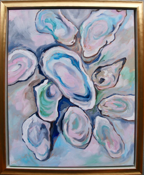 Framed Giclee -  30x40 Pastel Oysters Gallery Wrapped Canvas Print of Original Oil Painting by Rebecca Croft Studios