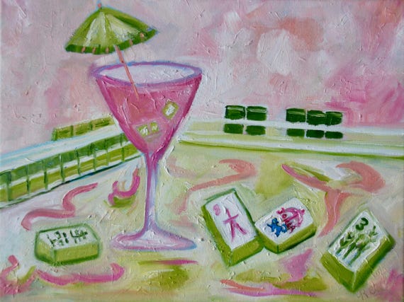 12 x 16 Mahjong Charleston SC Impressionist Original Oil Painting Game Room Painting by Rebecca Croft Studios
