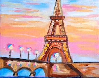 PRINT MANY SIZES - Whimsical Eiffel Tower in Spring Print from Original Oil Painting by Rebecca Croft