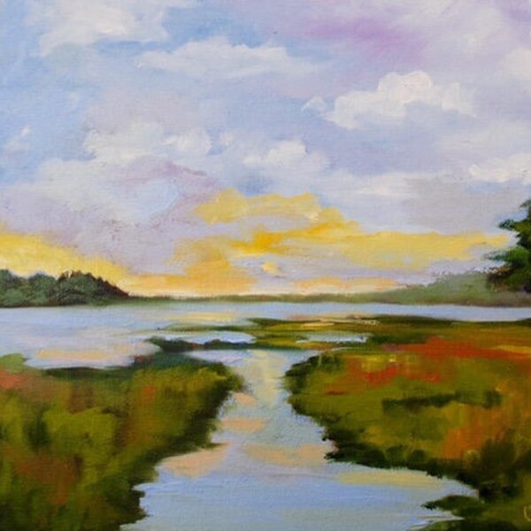Print of Original Marsh Low Country South Carolina Landscape Oil Painting by Rebecca Croft