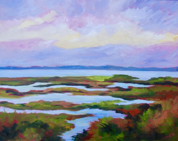 Giclee - Many Sizes - Frame Options - Marsh of Original Modern Impressionist Oil Painting by Rebecca Croft Studios