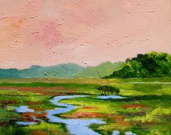 PRINT - Many Sizes - of Marsh Painting from Original Impressionist Oil Painting by Rebecca Croft