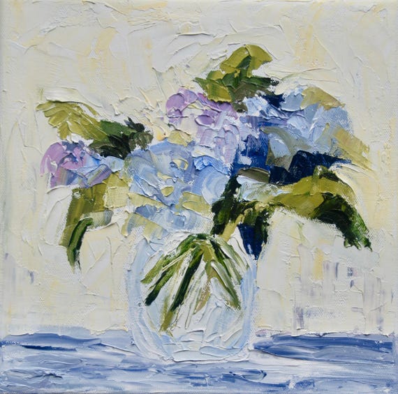 Palette Knife Floral Still Life Oil Landscape Painting Modern Impressionist Oil Painting by Rebecca Croft Studios