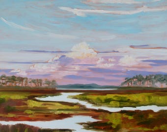 20 x 20 Original Fine Art Marsh Low Country South Carolina Impressionistische Landschaftsölgemälde von Rebecca Croft Studios
