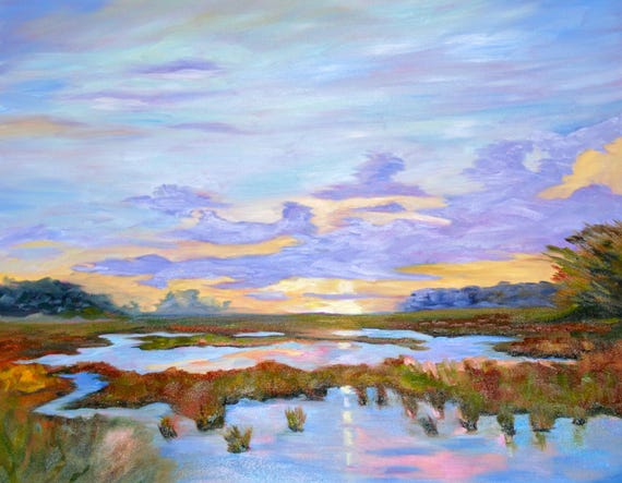 PRINT - Many Sizes - of Marsh Painting from Original Kiawah Island, South Carolina Impressionist Oil Painting by Rebecca Croft